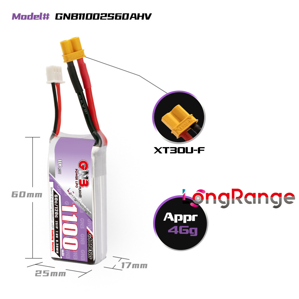 GNB 1100mAh 2S 3S 4S 6S 60C/12 - Drone Racing Battery บทวิจารณ์และราคา