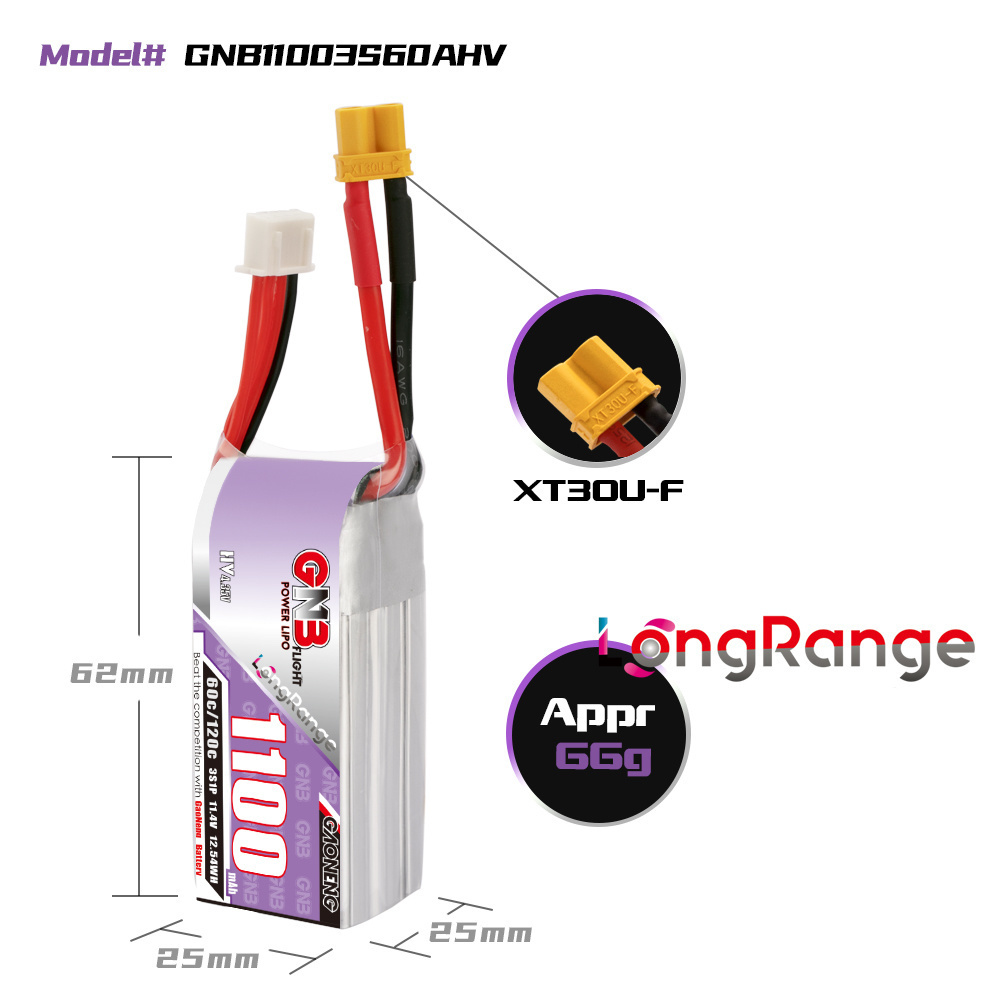 GNB 1100mAh 2S 3S 4S 6S 60C/12 - Drone Racing Battery บทวิจารณ์และราคา